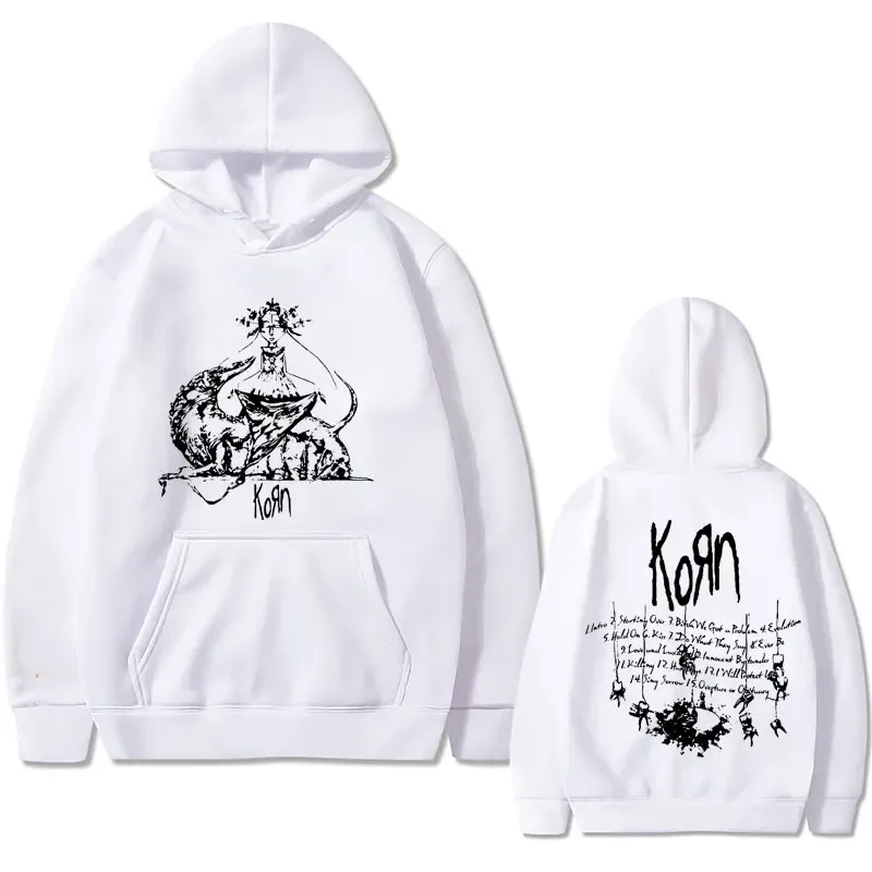 Rock Band Korn Follow The Leader Album Graphic Print Hoodie Men Women Harajuku Oversized Clothes Men's Vintage Gothic Sweatshirt