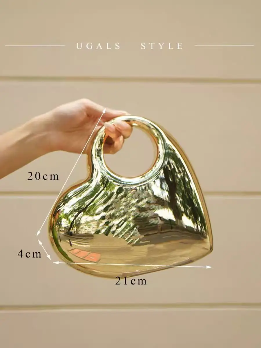 Fashion Heart Shaped Acrylic Clutch Purse Shiny Mirror Women Handbag Wedding Party Banquet Bag Female Shoulder Crossbody Bag