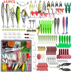 Set di esche da pesca 142 pezzi Kit di esche artificiali miste VIB richiamo morbido Minnow ganci Popper tutti gli accessori per la pesca acqua dolce