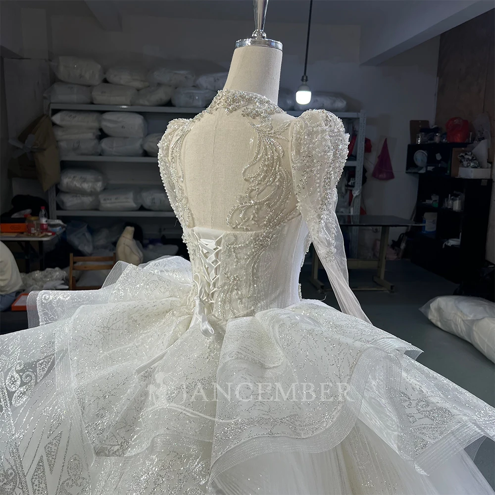 High Neck Chic Wedding Dress Corset Women High Quality Ball Gown Customized Romantic Long Sleeves Long Bride Wear robe de mariée - view 6