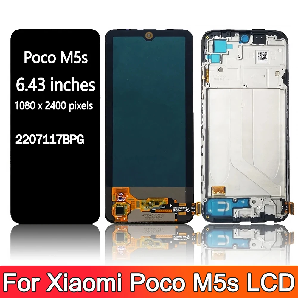 Poco M5s Display Screen Assembly, for Xiaomi Poco M5s 2207117BPG Lcd Display + Touch Screen Digitizer with Frame Replacement