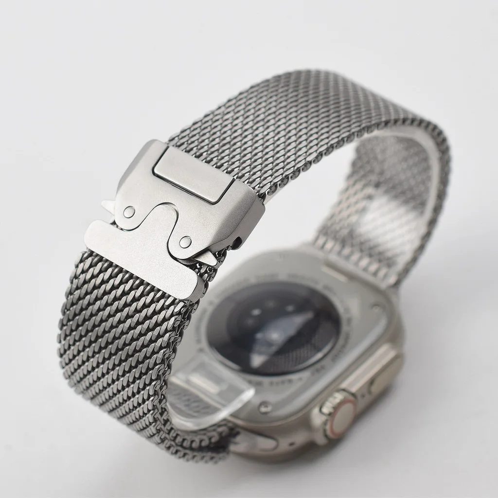 Milanese Band for Apple watch band Ultra 2 49mm Series 10 9 8 7 6 5 Natural Titanium Milanese Loop Secure Parachute Buckle