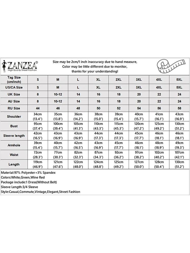 เดรสซาตินสำหรับงานปาร์ตี้ ดีไซน์หรูหราทันสมัย แบรนด์ ZANZEA คอทรงโอ แขน 3/4 ทรงเข้ารูปช่วงเอว จับจีบแบบกลับด้าน ทรงเอไลน์ ความยาวปานกลาง ไซส์ S-3XL