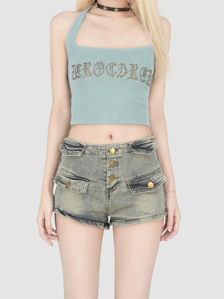 

Women's Fake Pocket Design Sexy Denim Shorts Summer New Super Hot Girl Street Casual Female Hip Wrap Mini Shorts