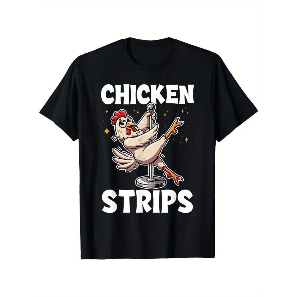 

Funny "Chicken Strips" Pole Dance Chicken Pattern T-Shirt- Casual Round Neck Soft Cotton Breathable Short Sleeve Summer