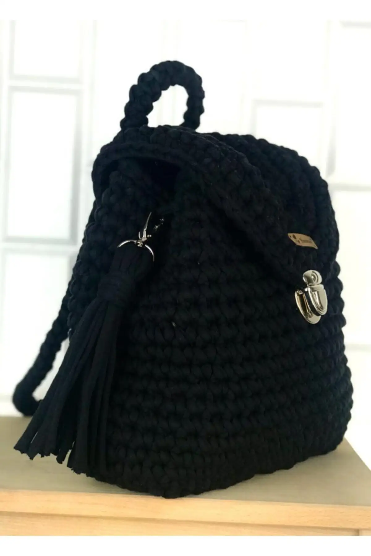 

Uras Hand Made Black Color Mesh Backpack Women Bag Shoulder bag Handmade