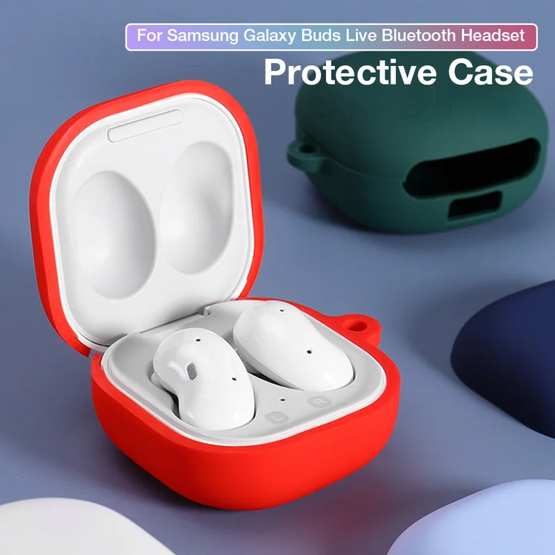 Funda protectora de silicona para Samsung Galaxy Buds Live, cubierta de auriculares Bluetooth, hebilla, compartimento de carga, estuche de almacenamiento suave