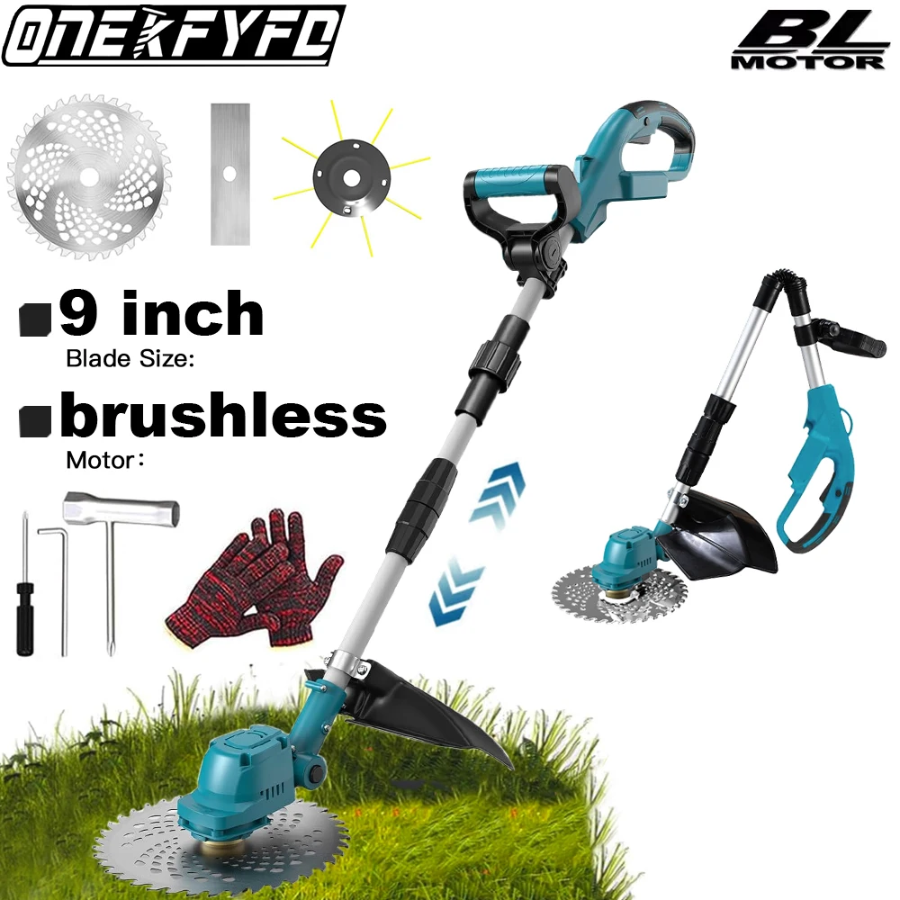 Brushless 9Inch Cordless Electric Lawn Mower Length Adjustable Handheld Rechargeable Garden Pruning Tools for Makita 18V Battery