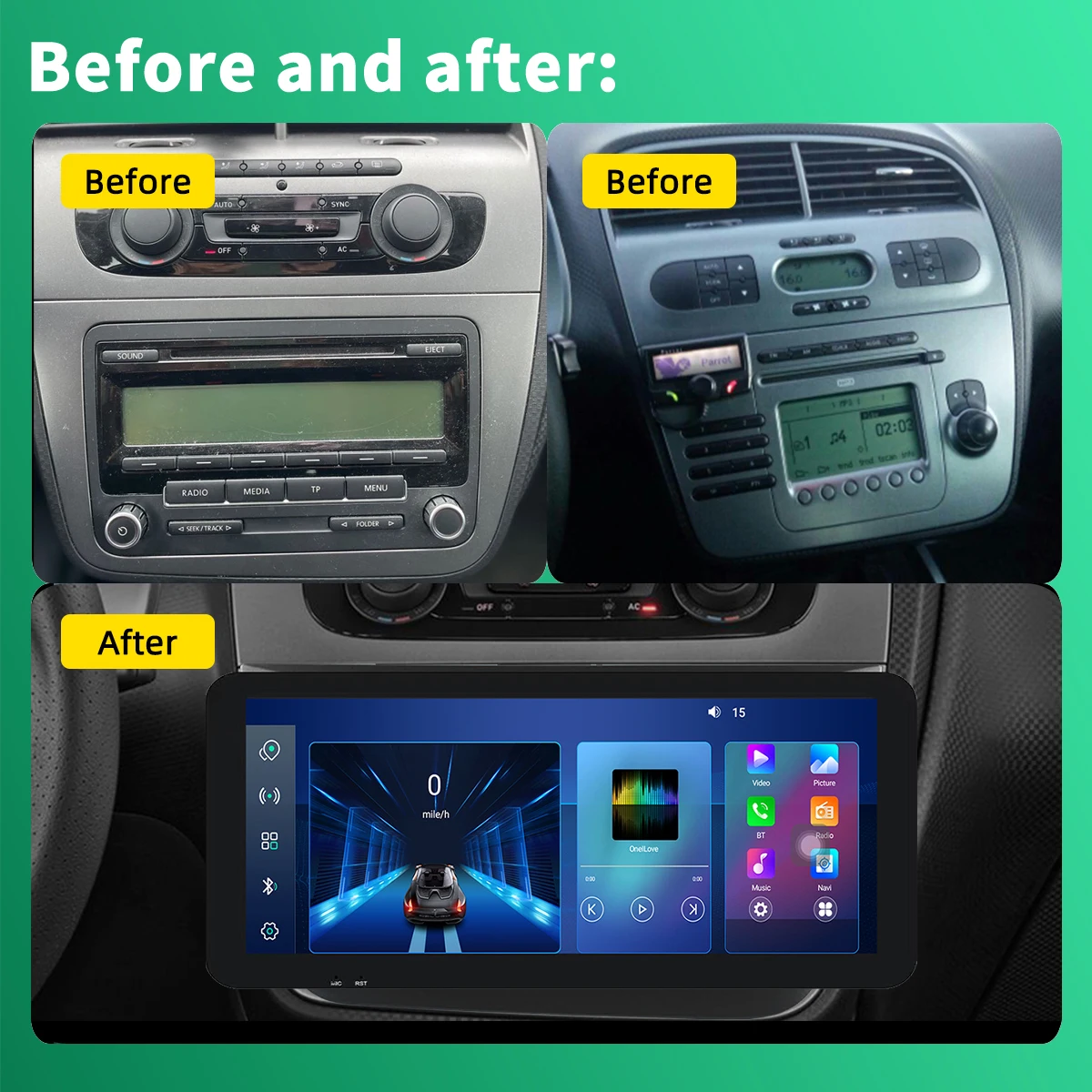 12.3 Inch 2 Din Android Car Radio for Seat Altea 2004-2015 Toledo 2004-2009 Screen GPS Navigation Multimedia Stereo Autoradio