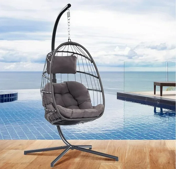 

High Quality Modern Design Foldable Swing Chair Rattan with Steel Stand for Garden Outdoor Patio Gym Folded Egg Hanging Hammock