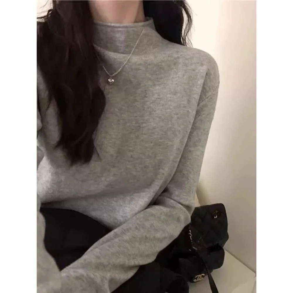 

Soft Cozy Long Sve Knitted Base irt Women's Stand Collar Fufu Winter Sweater Autumn Simple Top Inner Wear Commute Sle ...