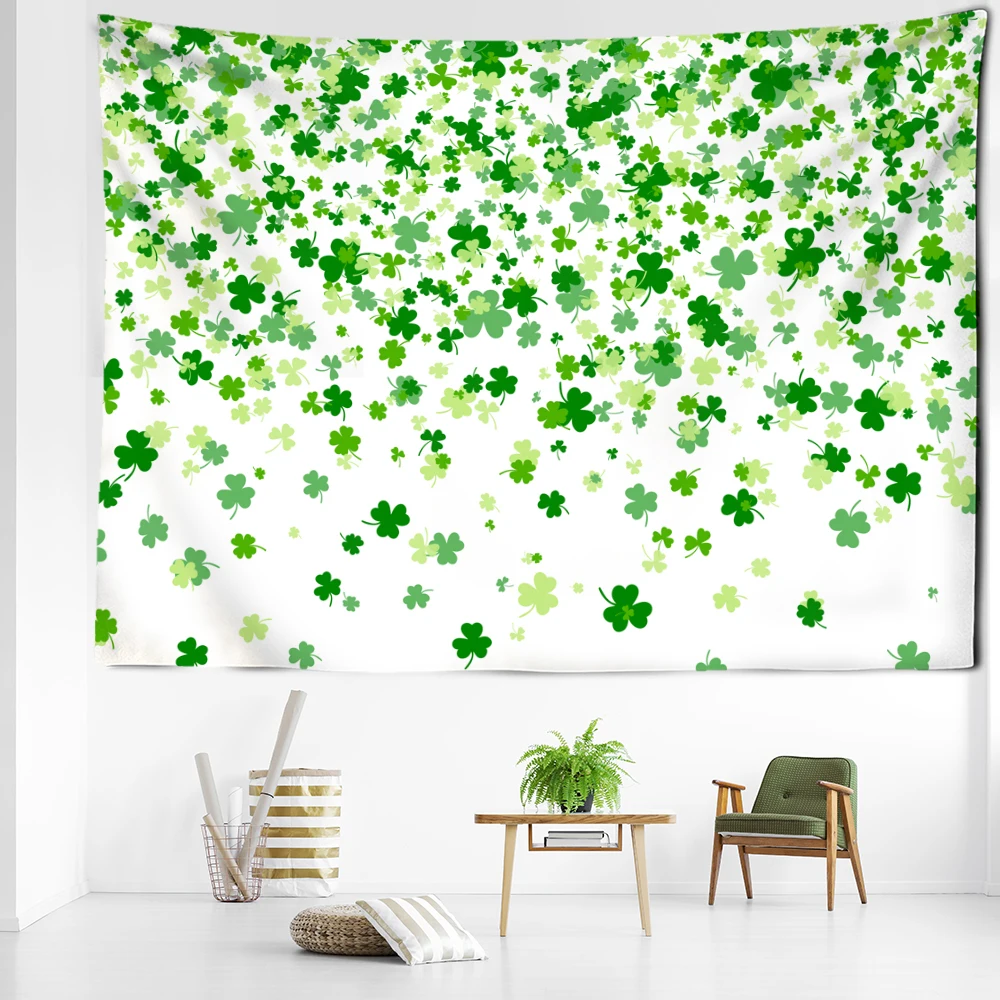 Clover Illustration Tapestry Wall Hanging Minimalist Art Bohemian Hippie Kawaii Living Room Home Decor Background Cloth