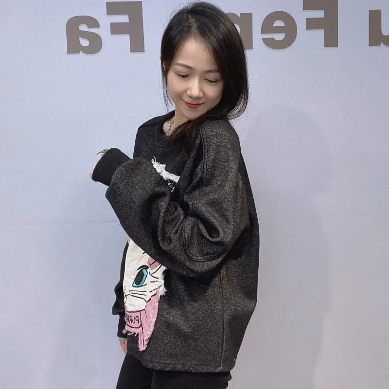2025 Autumn Winter New Fashion Design Hoodies Korean Style Loose Oversized Round Neck Pullover Sweatshirt For Women's O-neck Top