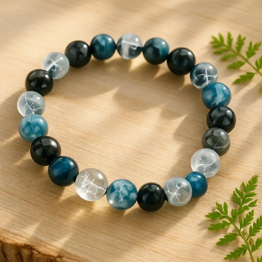 

Браслет с тройной защитой для мужчин: гематит, обсидиан, тигровый глаз. Подарок на день рождения, для исцеления.