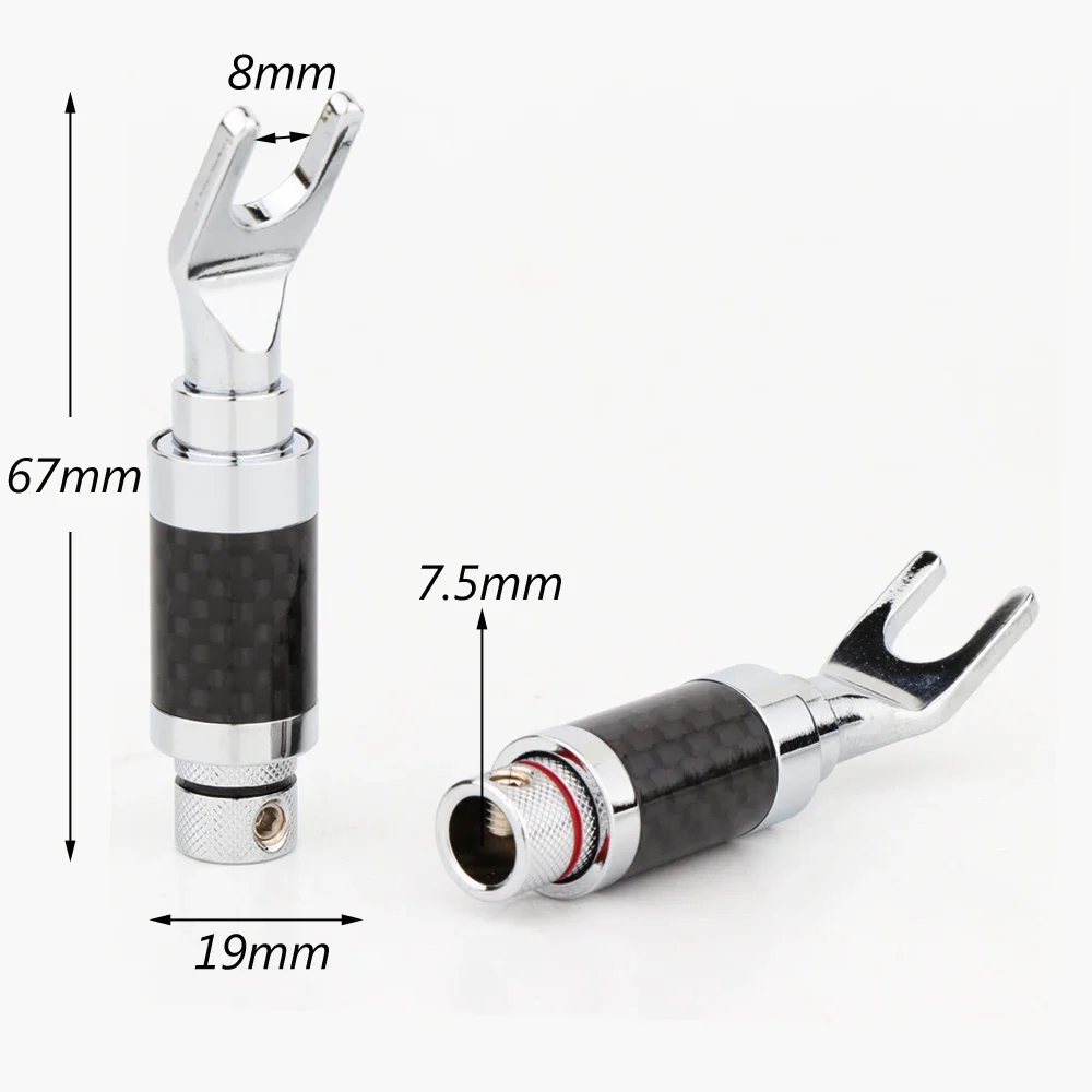 Preffair Rhodium Plated Y Spade Plug Black Carbon Fiber Shell Speaker Cable Connector max wire diameter 7.5mm