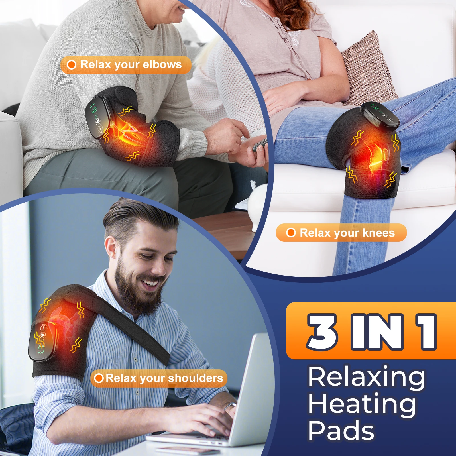 Wireless Intelligent Massager 3 in 1 Elbow Shoulder Knee Heating Pad Hot Compress Joint Brace Blood Circulation Relieve Fatigue