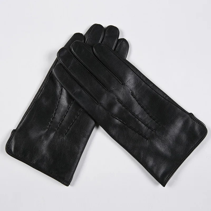 Gours Winter Genuine Leather Gloves Men Black Real Goatskin Finger Gloves Fashion Brand Driving Mittens Warm New Arrival GSM030