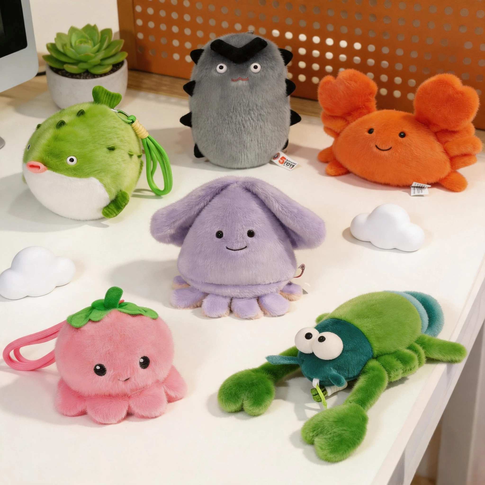 Cute Ocean Animal Plush Keychain Cartoon Soft Octopus Crab Lobster Sea Cucumber Pufferfish Doll Bag Pendant Creative Gift