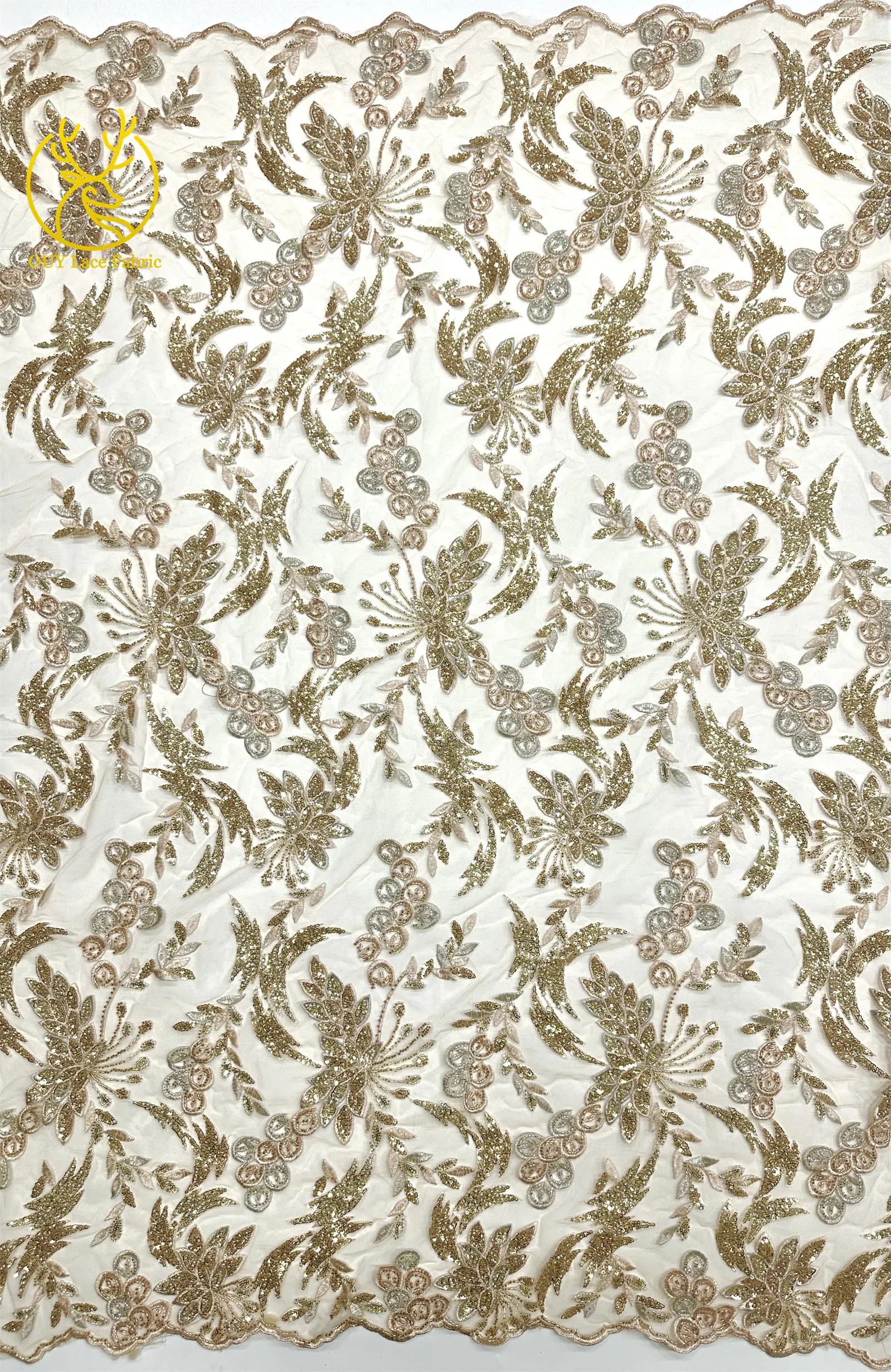 Premium-Spitzenstoff für Brautkleider Hochwertiger Afrikanischer Pailletten-Perlen-Spitzenstoff Französisch-Nigerianischer Bestickter Spitzenstoff – Detail 5