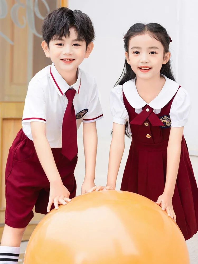 Primary school class uniforms, summer attire, British academic style, kindergarten uniforms, children's suits, summer school