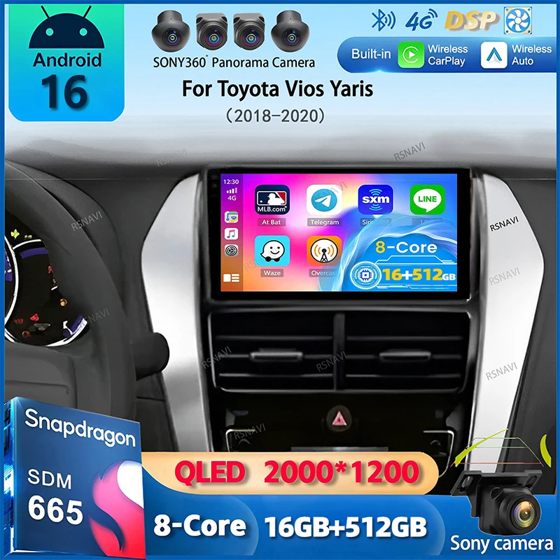 Android 16 Carplay Auto Car Radio For Toyota Vios Yaris 2018 2019 2020 Navigation GPS Multimedia Player video Stereo wifi+4G BT