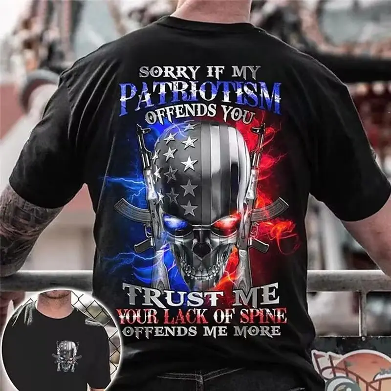 2025New Summer Hot Sale Double Gun Skull Digital Printing Short Sleeve Boys Handsome Personality Crew Neck T-Shirt Top image 5