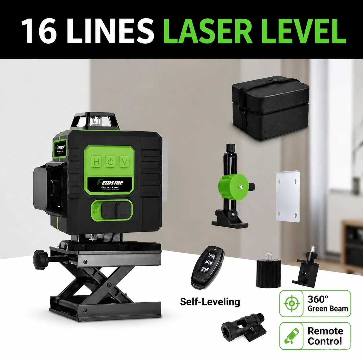 Laser Level 3D Cross Line Self Leveling - FEIDSIDE 12 Linien/16 Linien Grüner Laser-Nivellierer