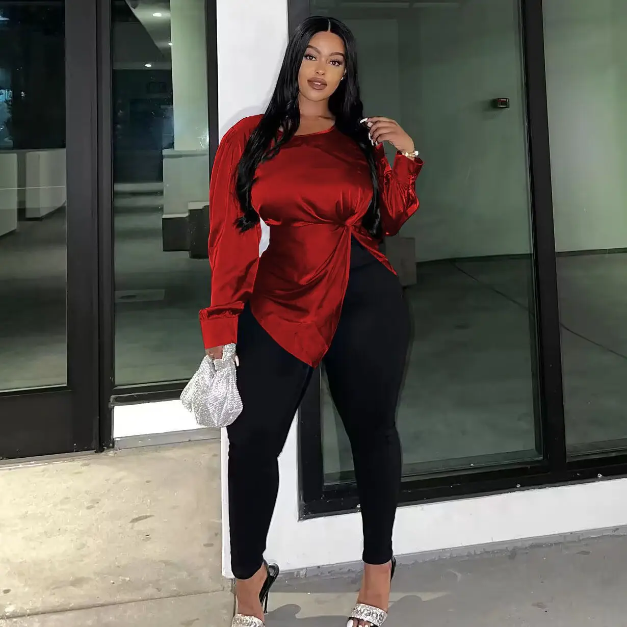 Luxury Satin Blouses Elegant Tops 2023 Winter Fall Y2K Clothes Sexy T Shirt Casual Sweatshirt Designer Clothes Women Crop Tops