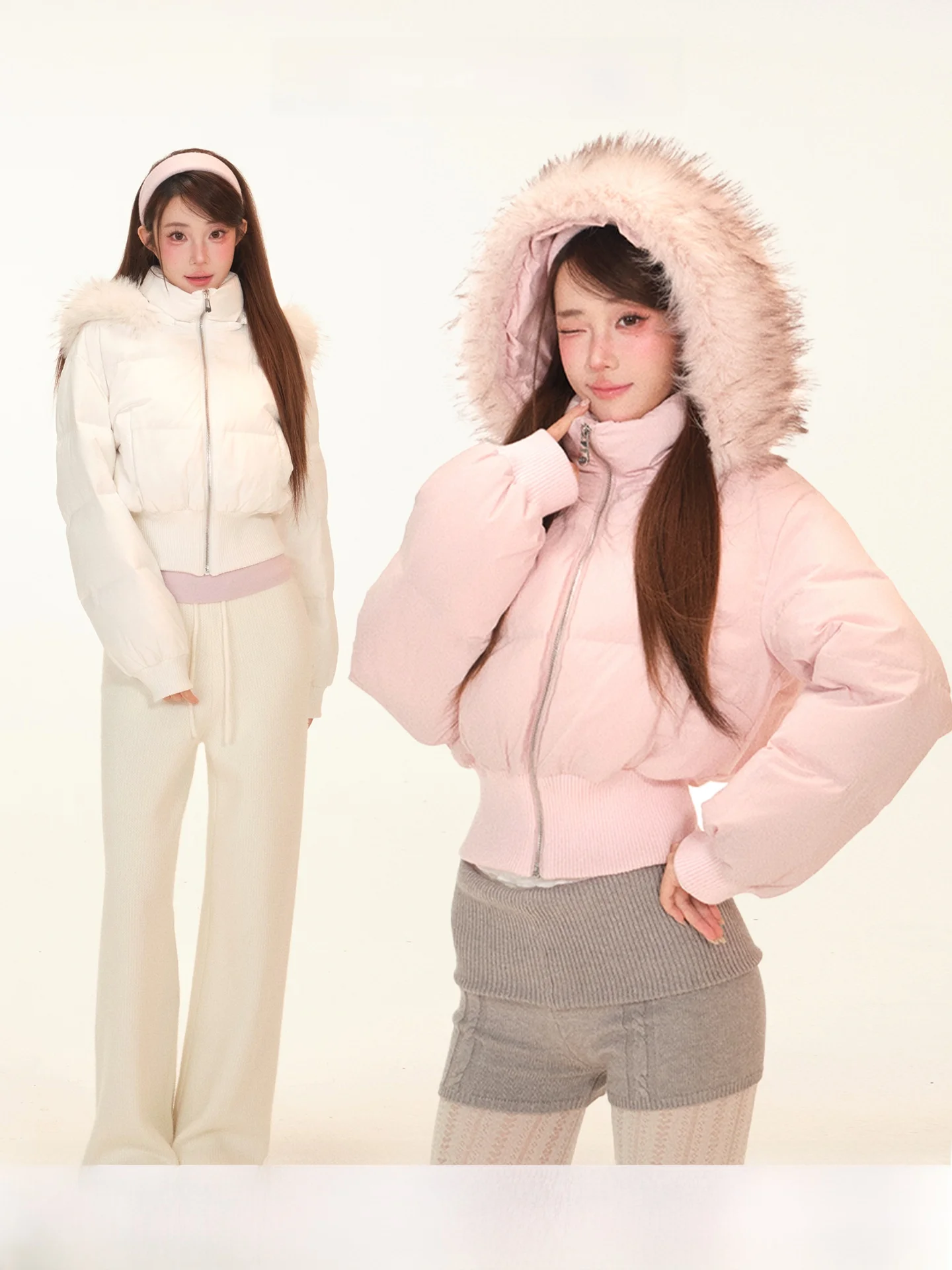 

Sweet Pear Stuffed Snowflake Lightweight White Goose down Jaet Hooded ort Sle Removable Hat Velvet Fabric Winter Coat