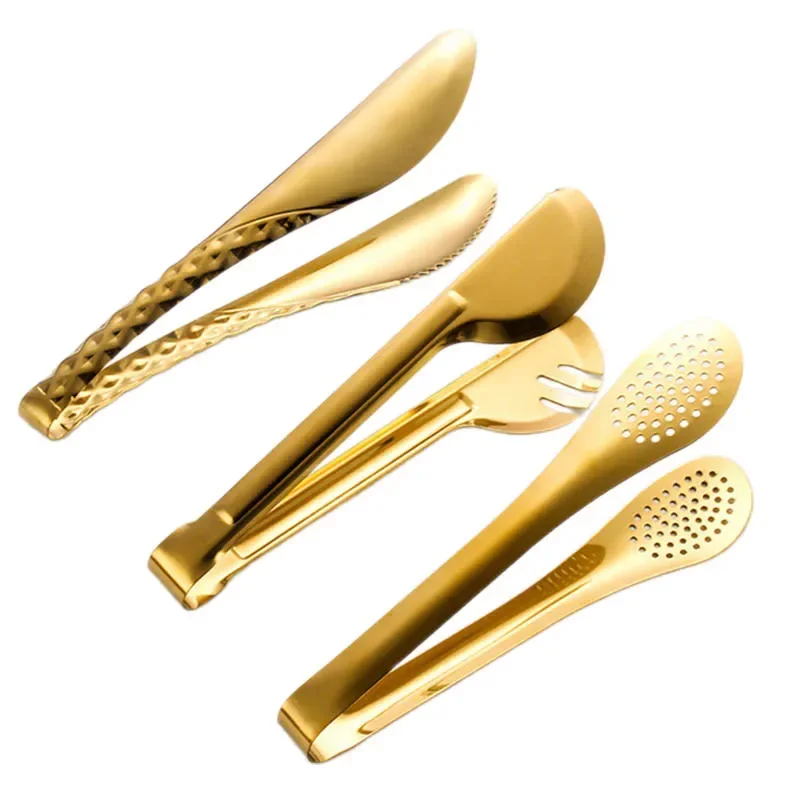Stainless Steel Kitchen Tableware Golden Hot Pot Colander BBQ Grilling Tongs Serving Dinnerware For Buffet Home Cooking Utensils