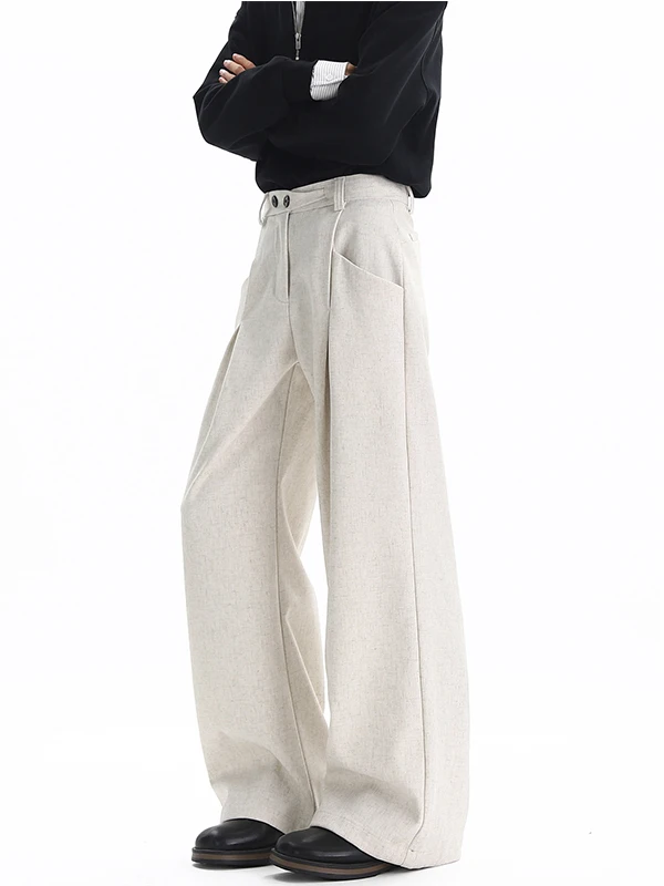 

Vintage High Street Men's Trousers Autumn Spring Loose Leg Casual Pants American Folded Suit Pants 3D Tailoring Pleated