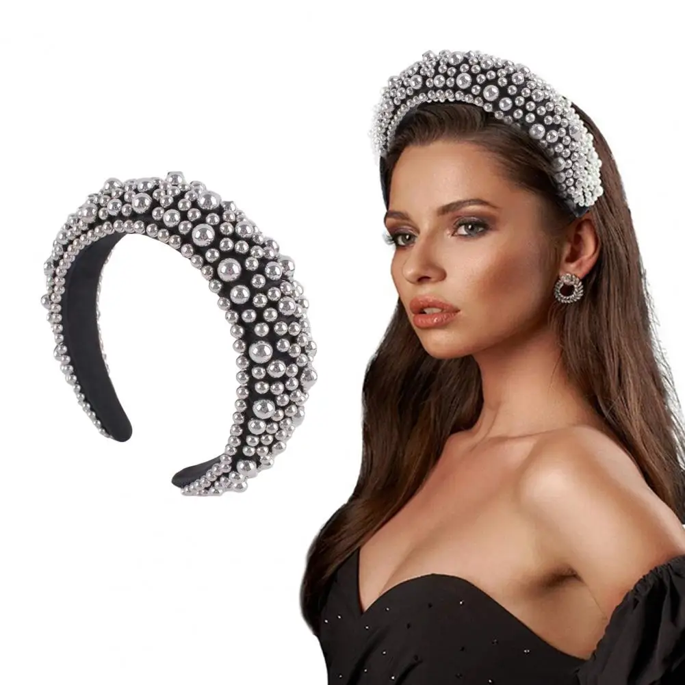 

Comfortable Hair Accessory Elegant Imitation Pearl Hair Hoop Wide Headband for Comfortable Fit Flexible Design Hair Accessory