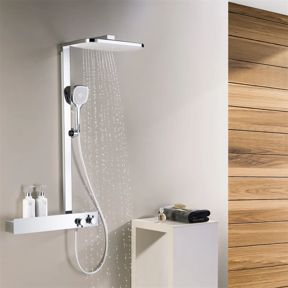 Modern 620mm Chrome Complete Shower Set with Soft & Jet Spray Pattern Copper Bathroom Equipment for Apartments