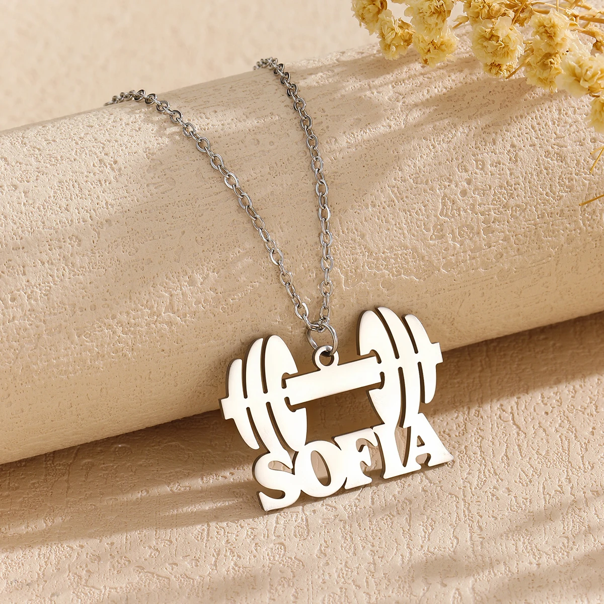 

Custom Name Necklace Weightlifting Barbell Power Stainless Steel Thick Chain Men Personalized Pendant Jewelry Gifts