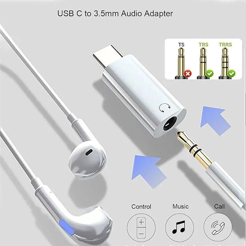 USB C to 35mm Audio Adapter Type C Aux Cord Headphone Compatible Dorm Room Music Study Relax Listen