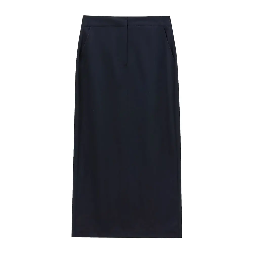 تنورة متوسطة الطول مستقيمة متعددة الاستخدامات مستوحاة من الموضة الأوروبية والأمريكية للنساء تنورة عالية الخصر على شكل حرف A بألوان ثابتة #1