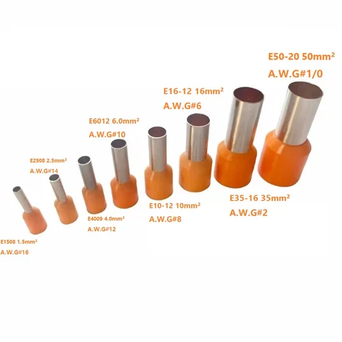 Imagen 2 del producto 100 Uds 1,5 mm2 ~ 50 mm2 A.W.G # 22~ # 1 virolas aisladas, terminal de cable, conector de cable único, bloque final de terminal de engarzado, modelos E