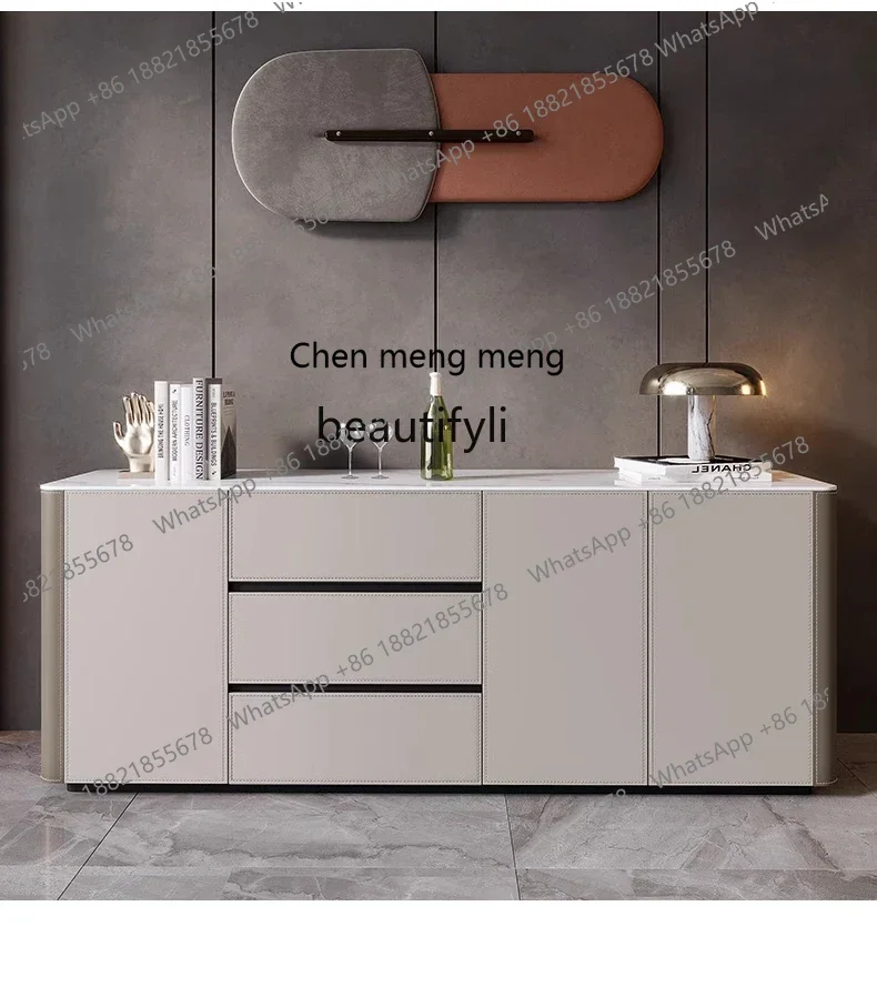 

X Saddle leather dining side cabinet Household wall storage solid wood storage cabinet High TV cabinet