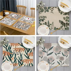 1pc Morandi Floral Sunflower Printing Linen Placemat for Dining Table Drink Coaster Home Decoration Modern Kitchen Cup Pads