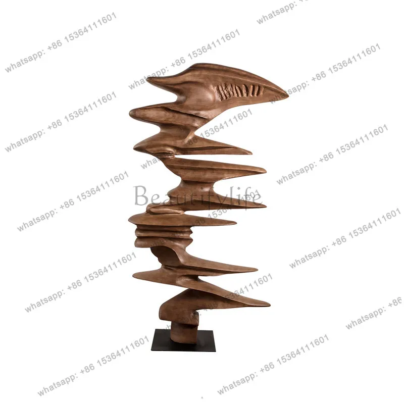 

Large wood carving process abstract figure sculpture porch floor ornament