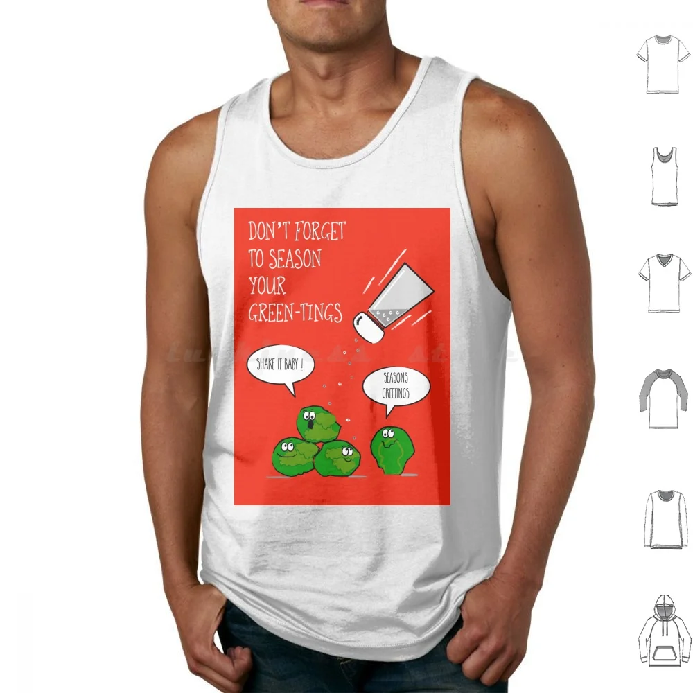 Brussel Sprout Christmas Greeting Tank Tops Print Cotton Brussel Sprouts Greens Food Christmas Christmas Seasons