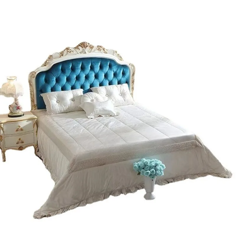 Court French flannel, double bed 1.8M solid wood hollow carved master bedroom queen bed European luxury wedding bed