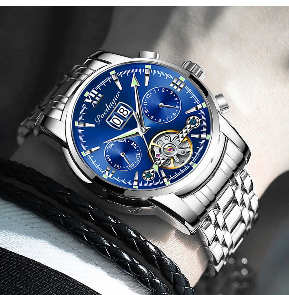 ทหารบุรุษยอดนาฬิกาแบรนด์หรูอัตโนมัตินาฬิกาสปอร์ตสำหรับผู้ชายวิศวกรรมนาฬิกาข้อมือโครโนกราฟสายเหล็กใหม่2024