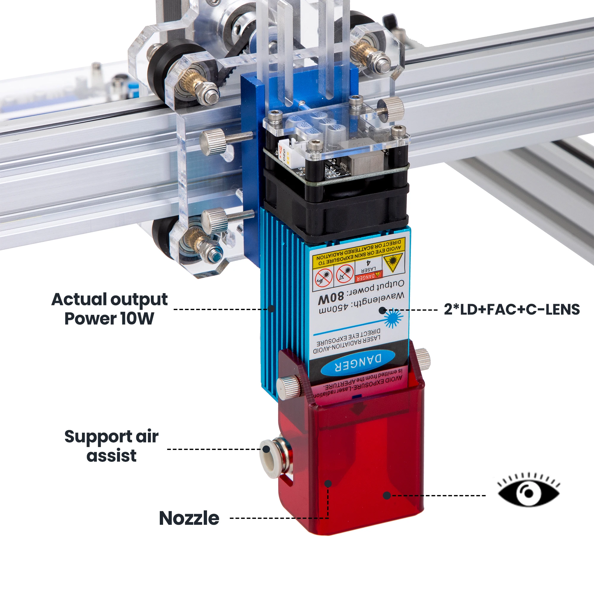 80W/40W Laser Module Air Assist Module 445nm Compressed Spot Technology Laser Head Laser Engraving