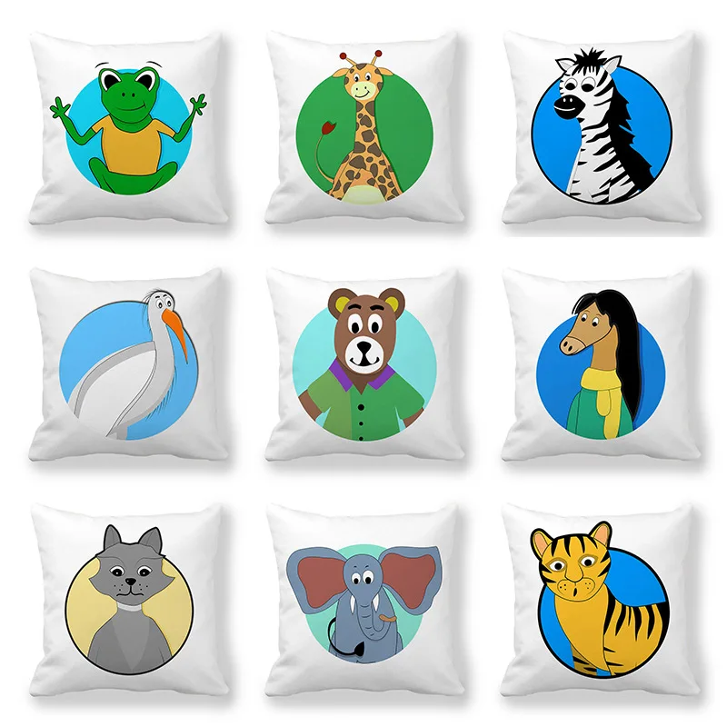 Cartoon animal photo frame Digital printing short plush pillow covers for car sofa office cushion cover home goods