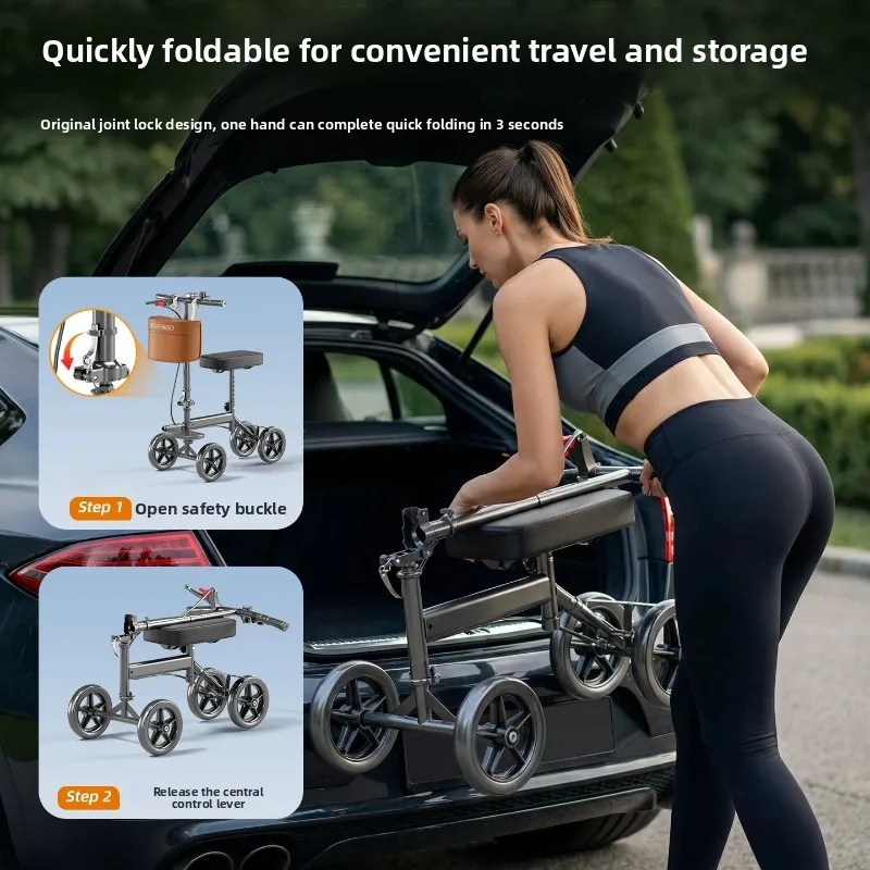 ​Elderly Disabled Knee Walkers Foldable Seated Training Auxiliary Training Crutches Trolley Four-wheeled Walker Mobility Scooter