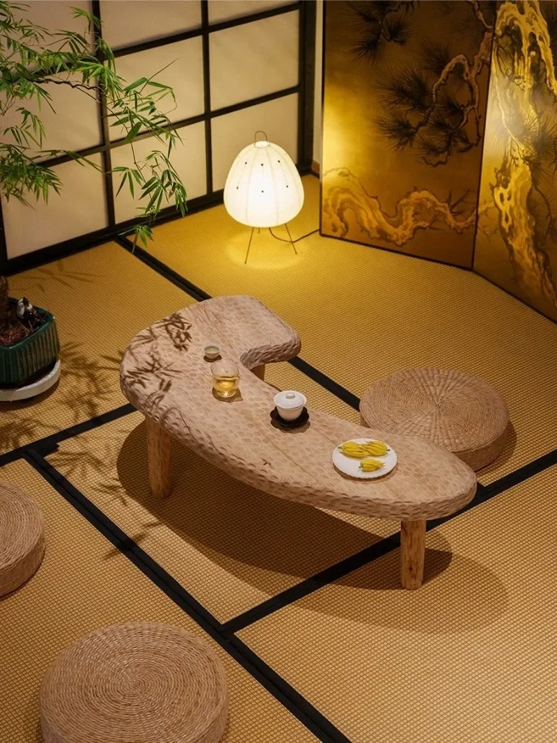 tatami, hand-hammered coffee table bay window table, solid wood home balcony tea table, Zen low table creativity