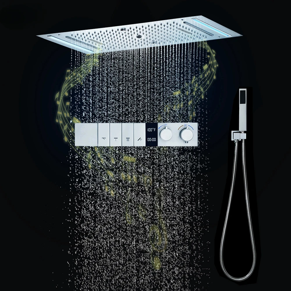 Luxurious Shower Set Bathroom Faucets Smart Temperature Display Push Button Thermostatic Mixer Ceiling Black Shower Head