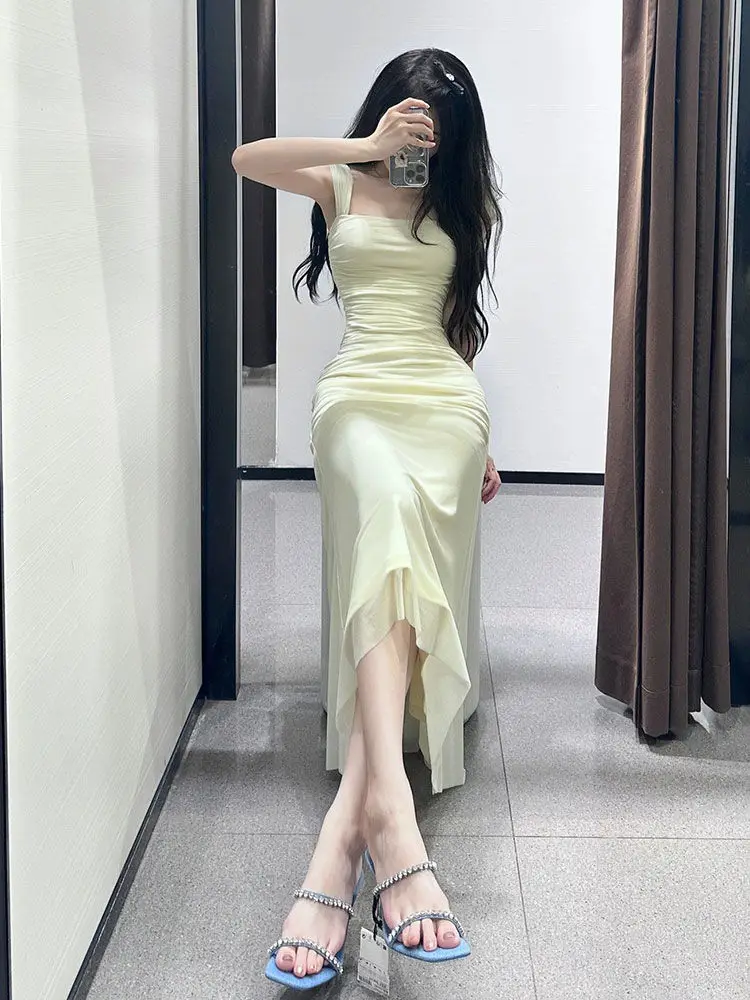 Nowe francuskie eleganckie i delikatne sukienki typu halter, słodka i wyjątkowa długa sukienka damska z talią podkreślającą i wyszczuplającą figurę.