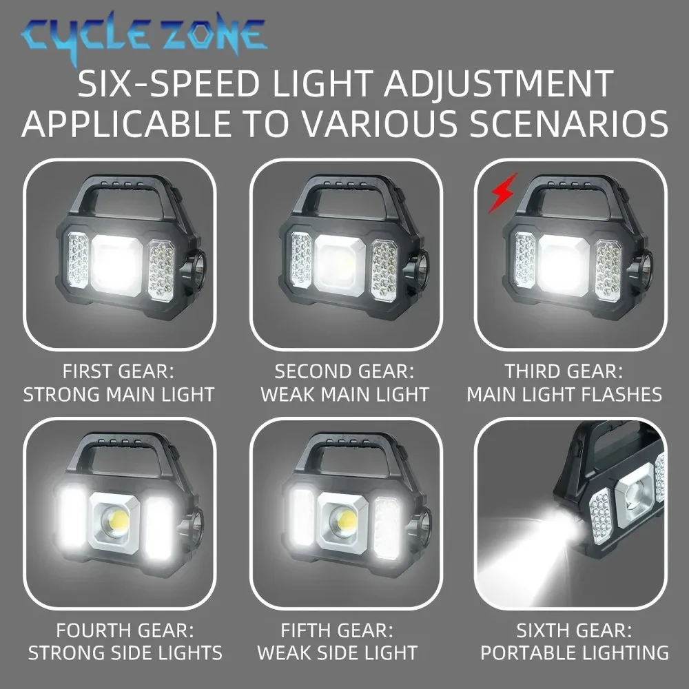 Multifunctional COB Searchlight Portable LED Strong Light Flashlight Solar Charging Outdoor Camping Emergency Lighting Work Lamp